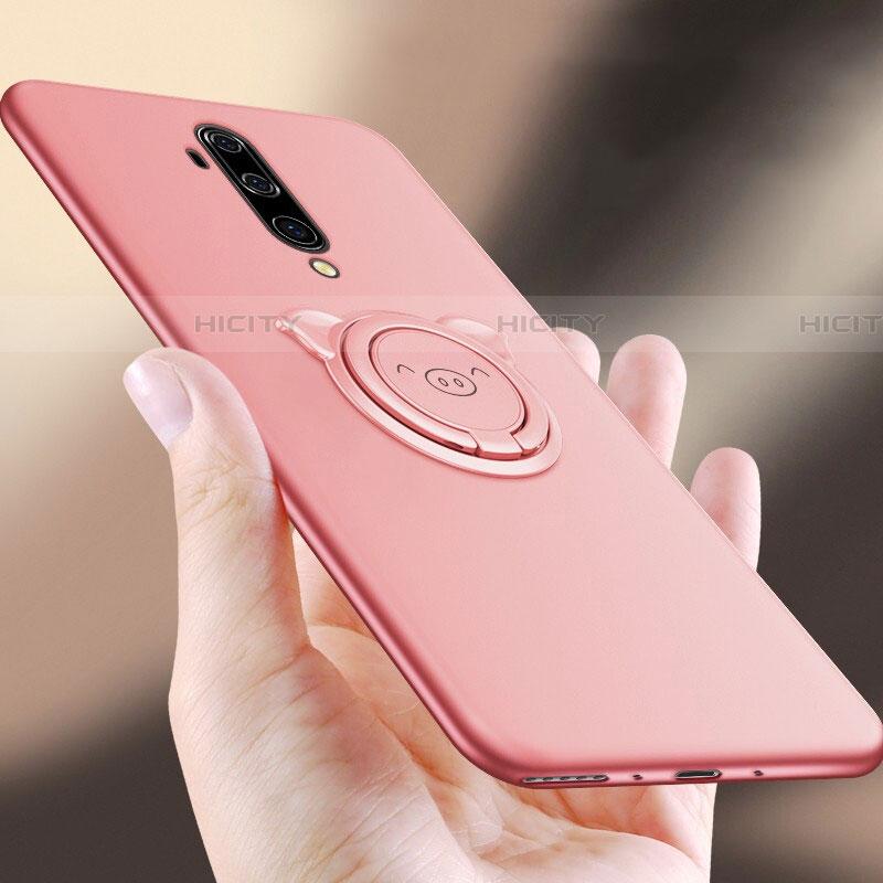 Coque Ultra Fine Silicone Souple Housse Etui avec Support Bague Anneau Aimante Magnetique T01 pour OnePlus 7T Pro Rose Plus