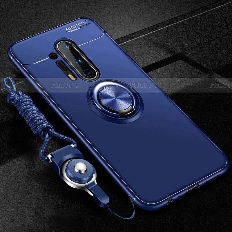 Coque Ultra Fine Silicone Souple Housse Etui avec Support Bague Anneau Aimante Magnetique T01 pour OnePlus 8 Pro Bleu Plus