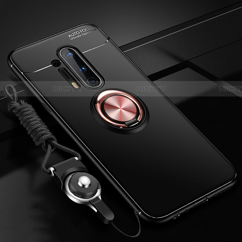 Coque Ultra Fine Silicone Souple Housse Etui avec Support Bague Anneau Aimante Magnetique T01 pour OnePlus 8 Pro Or et Noir Plus