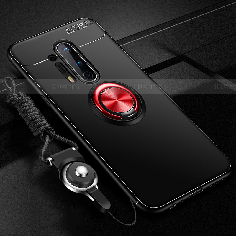 Coque Ultra Fine Silicone Souple Housse Etui avec Support Bague Anneau Aimante Magnetique T01 pour OnePlus 8 Pro Rouge et Noir Plus