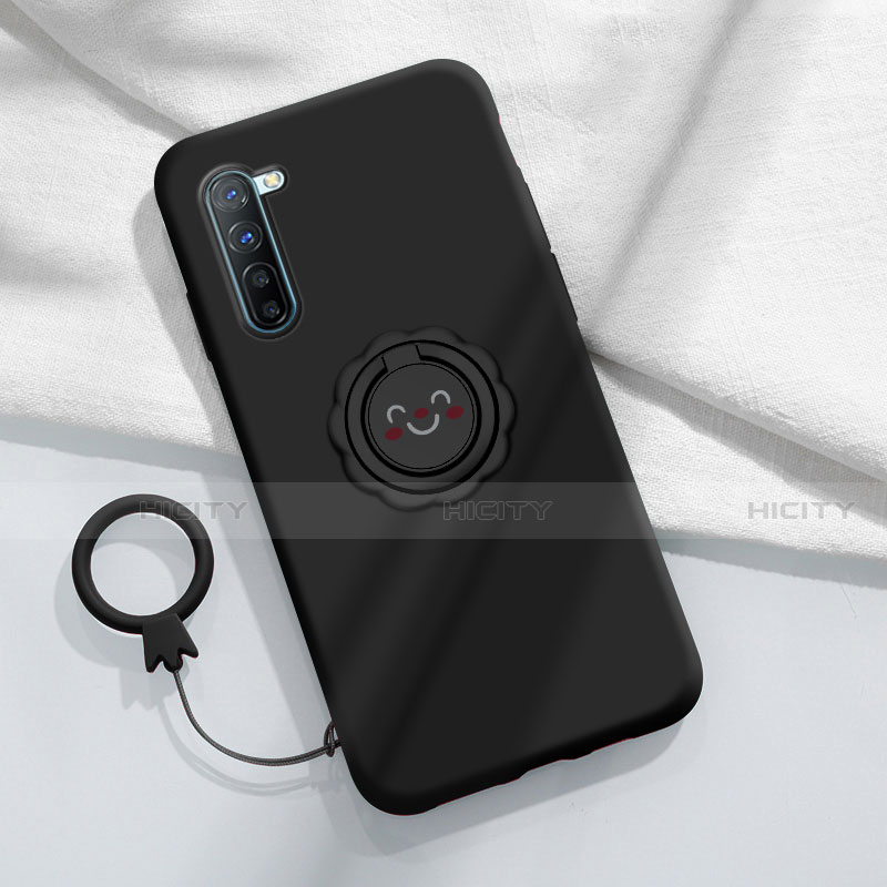 Coque Ultra Fine Silicone Souple Housse Etui avec Support Bague Anneau Aimante Magnetique T01 pour Oppo A91 Noir Plus