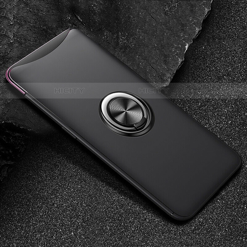 Coque Ultra Fine Silicone Souple Housse Etui avec Support Bague Anneau Aimante Magnetique T01 pour Oppo Find X Noir Plus