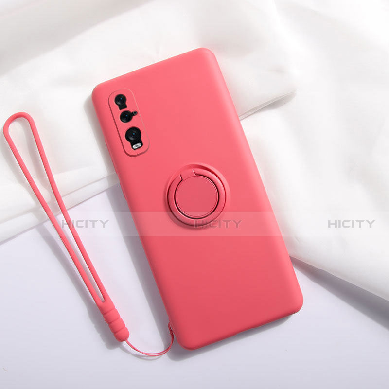 Coque Ultra Fine Silicone Souple Housse Etui avec Support Bague Anneau Aimante Magnetique T01 pour Oppo Find X2 Vin Rouge Plus