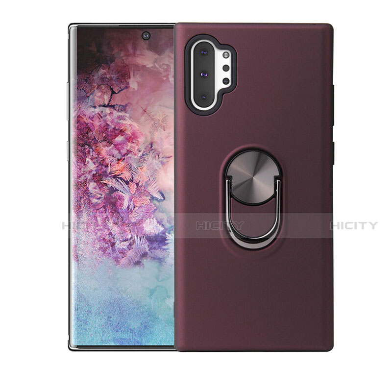 Coque Ultra Fine Silicone Souple Housse Etui avec Support Bague Anneau Aimante Magnetique T01 pour Samsung Galaxy Note 10 Plus Vin Rouge Plus