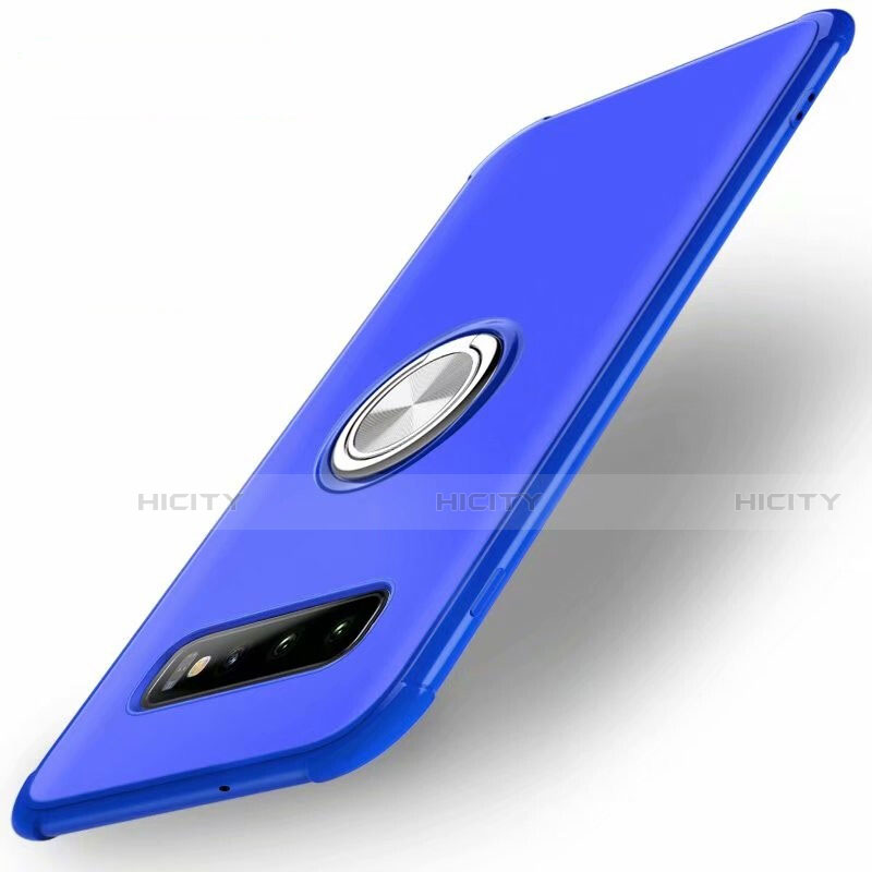 Coque Ultra Fine Silicone Souple Housse Etui avec Support Bague Anneau Aimante Magnetique T01 pour Samsung Galaxy S10 5G Bleu Plus