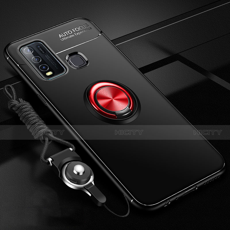 Coque Ultra Fine Silicone Souple Housse Etui avec Support Bague Anneau Aimante Magnetique T01 pour Vivo Y50 Rouge et Noir Plus