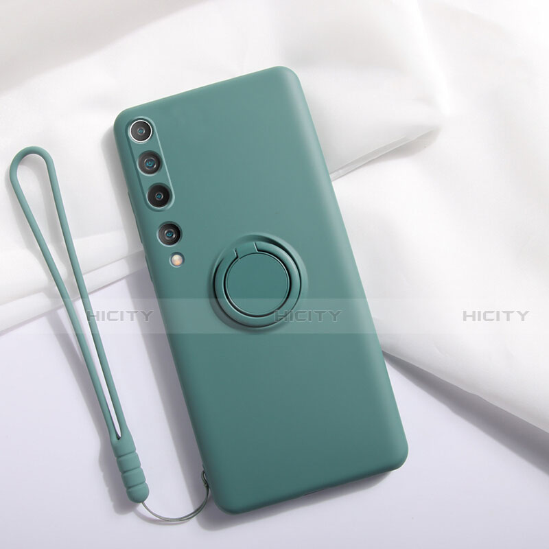 Coque Ultra Fine Silicone Souple Housse Etui avec Support Bague Anneau Aimante Magnetique T01 pour Xiaomi Mi 10 Vert Plus