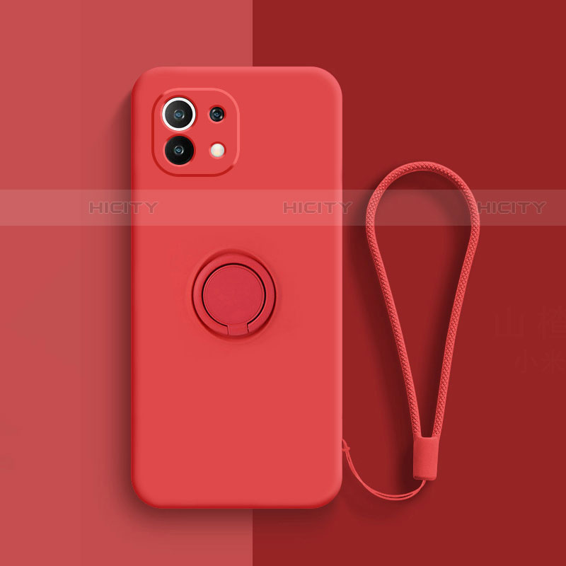 Coque Ultra Fine Silicone Souple Housse Etui avec Support Bague Anneau Aimante Magnetique T01 pour Xiaomi Mi 11 5G Rouge Plus