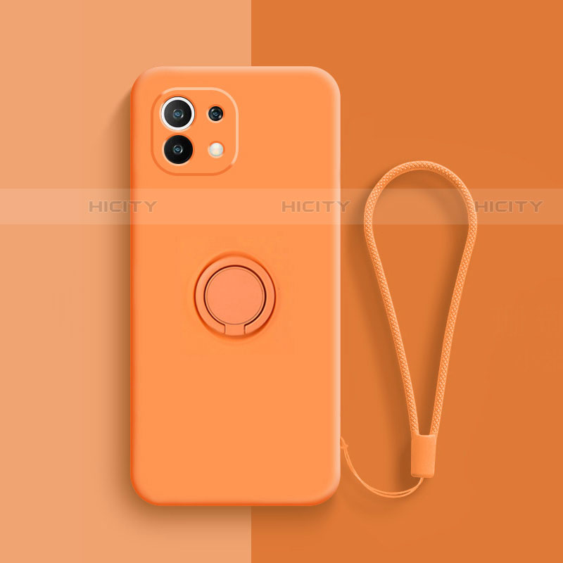 Coque Ultra Fine Silicone Souple Housse Etui avec Support Bague Anneau Aimante Magnetique T01 pour Xiaomi Mi 11 Lite 4G Orange Plus