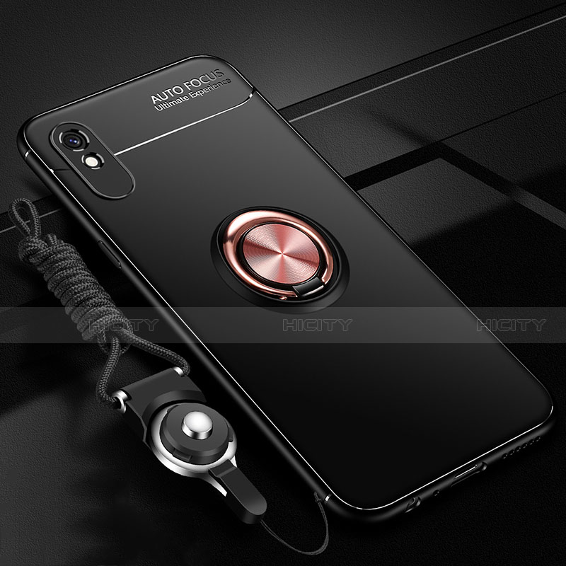 Coque Ultra Fine Silicone Souple Housse Etui avec Support Bague Anneau Aimante Magnetique T01 pour Xiaomi Redmi 9i Or et Noir Plus