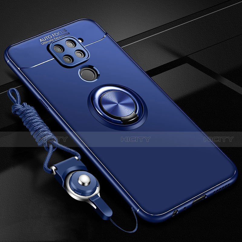 Coque Ultra Fine Silicone Souple Housse Etui avec Support Bague Anneau Aimante Magnetique T01 pour Xiaomi Redmi Note 9 Bleu Plus