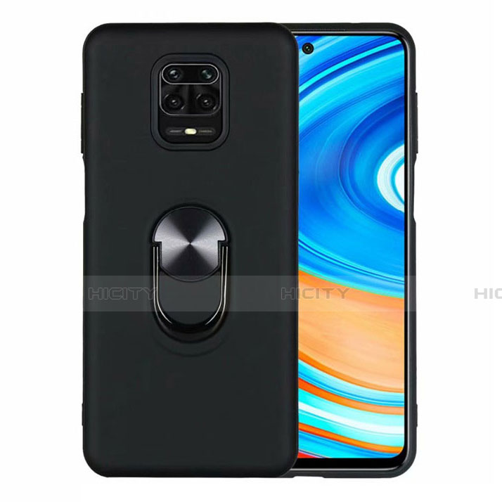 Coque Ultra Fine Silicone Souple Housse Etui avec Support Bague Anneau Aimante Magnetique T01 pour Xiaomi Redmi Note 9 Pro Max Noir Plus