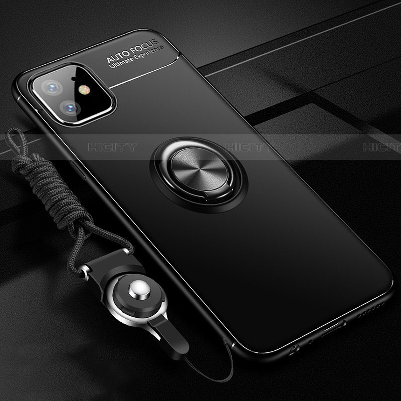 Coque Ultra Fine Silicone Souple Housse Etui avec Support Bague Anneau Aimante Magnetique T02 pour Apple iPhone 11 Noir Plus