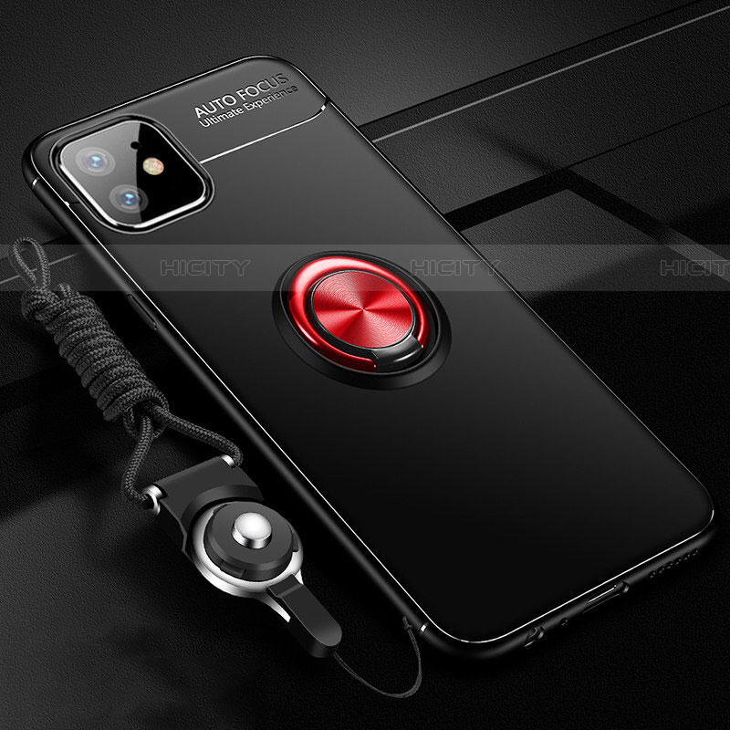 Coque Ultra Fine Silicone Souple Housse Etui avec Support Bague Anneau Aimante Magnetique T02 pour Apple iPhone 11 Rouge et Noir Plus