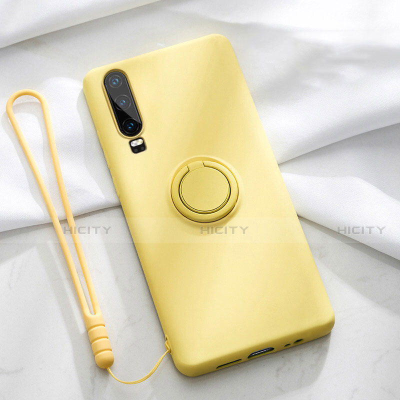 Coque Ultra Fine Silicone Souple Housse Etui avec Support Bague Anneau Aimante Magnetique T02 pour Huawei P30 Jaune Plus