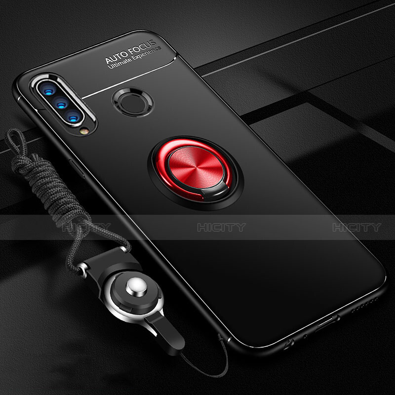 Coque Ultra Fine Silicone Souple Housse Etui avec Support Bague Anneau Aimante Magnetique T02 pour Huawei P30 Lite New Edition Rouge et Noir Plus