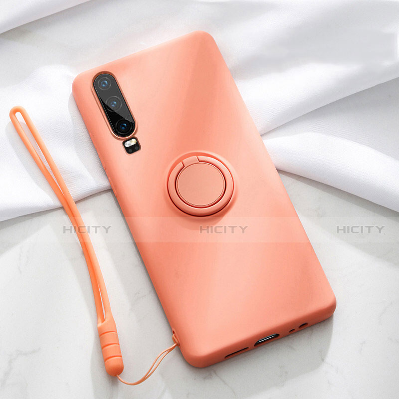 Coque Ultra Fine Silicone Souple Housse Etui avec Support Bague Anneau Aimante Magnetique T02 pour Huawei P30 Orange Plus