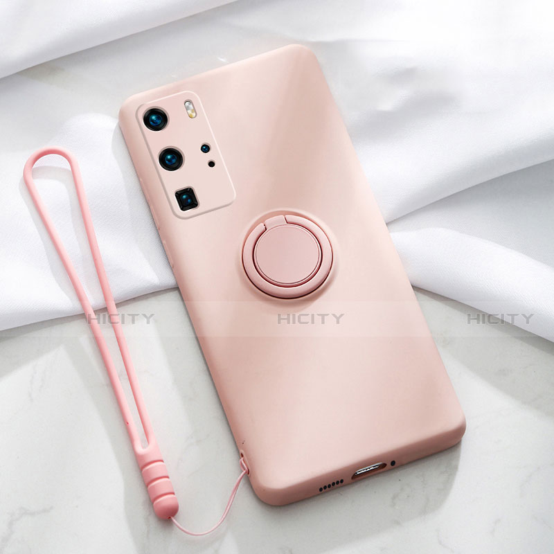 Coque Ultra Fine Silicone Souple Housse Etui avec Support Bague Anneau Aimante Magnetique T02 pour Huawei P40 Pro Rose Plus