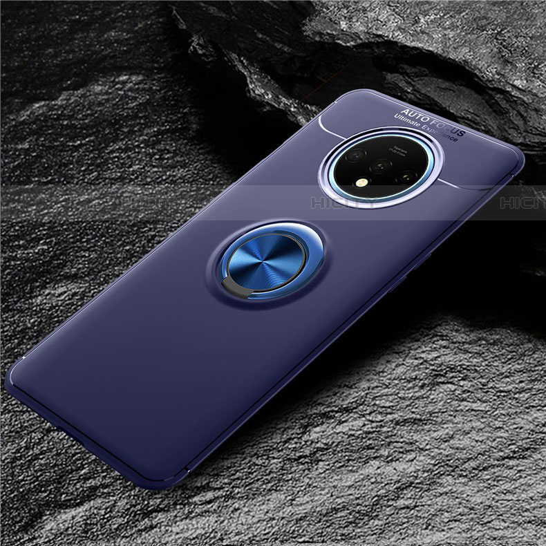 Coque Ultra Fine Silicone Souple Housse Etui avec Support Bague Anneau Aimante Magnetique T02 pour OnePlus 7T Bleu Plus