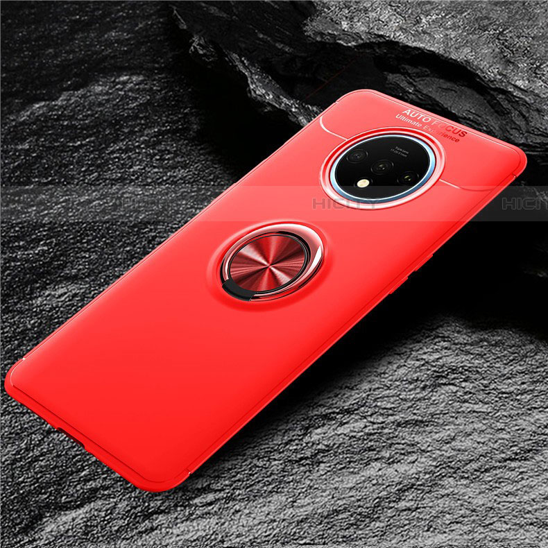 Coque Ultra Fine Silicone Souple Housse Etui avec Support Bague Anneau Aimante Magnetique T02 pour OnePlus 7T Rouge Plus