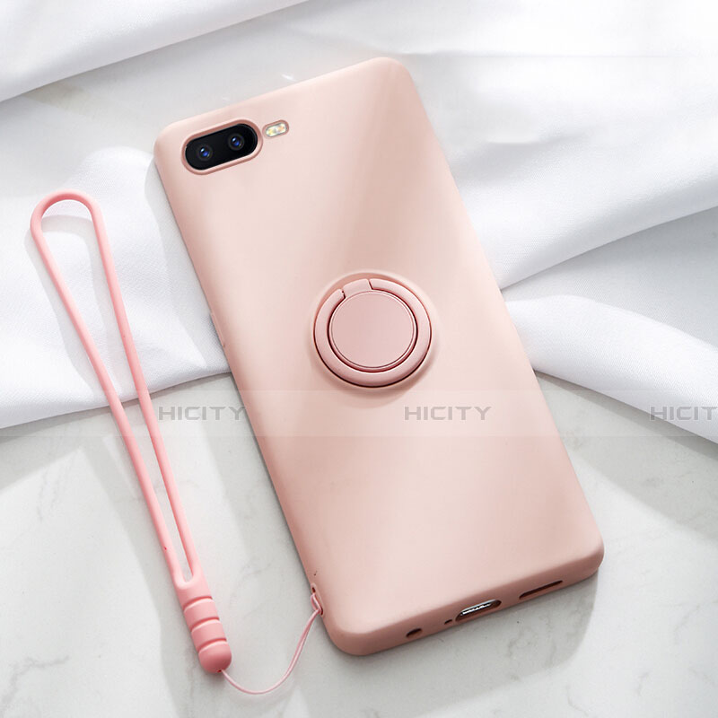 Coque Ultra Fine Silicone Souple Housse Etui avec Support Bague Anneau Aimante Magnetique T02 pour Oppo K1 Rose Plus