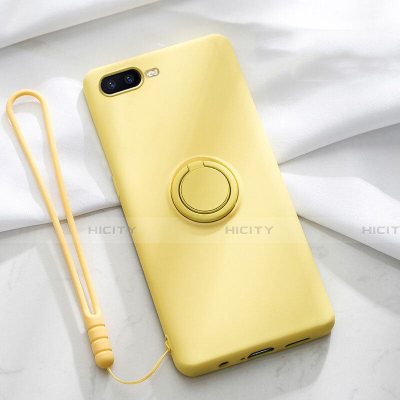 Coque Ultra Fine Silicone Souple Housse Etui avec Support Bague Anneau Aimante Magnetique T02 pour Oppo R15X Jaune Plus