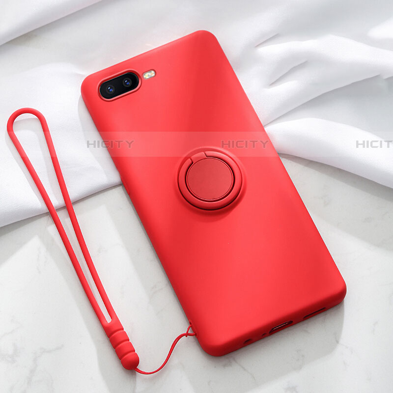 Coque Ultra Fine Silicone Souple Housse Etui avec Support Bague Anneau Aimante Magnetique T02 pour Oppo RX17 Neo Rouge Plus