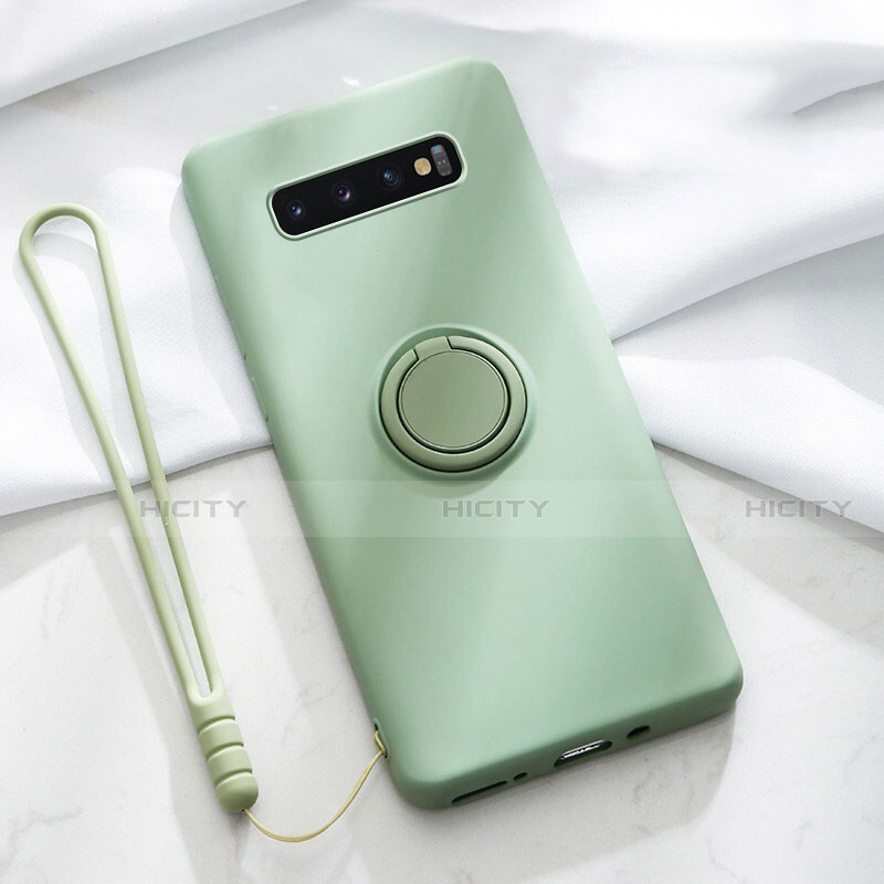 Coque Ultra Fine Silicone Souple Housse Etui avec Support Bague Anneau Aimante Magnetique T02 pour Samsung Galaxy S10 5G Vert Plus