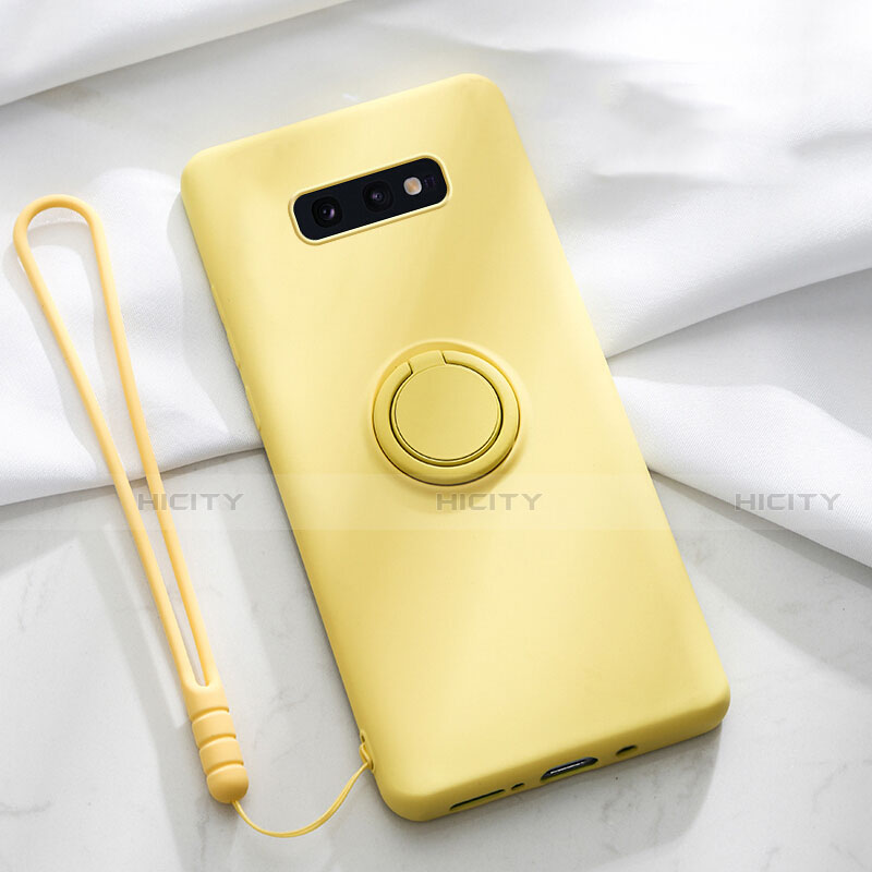 Coque Ultra Fine Silicone Souple Housse Etui avec Support Bague Anneau Aimante Magnetique T02 pour Samsung Galaxy S10e Jaune Plus