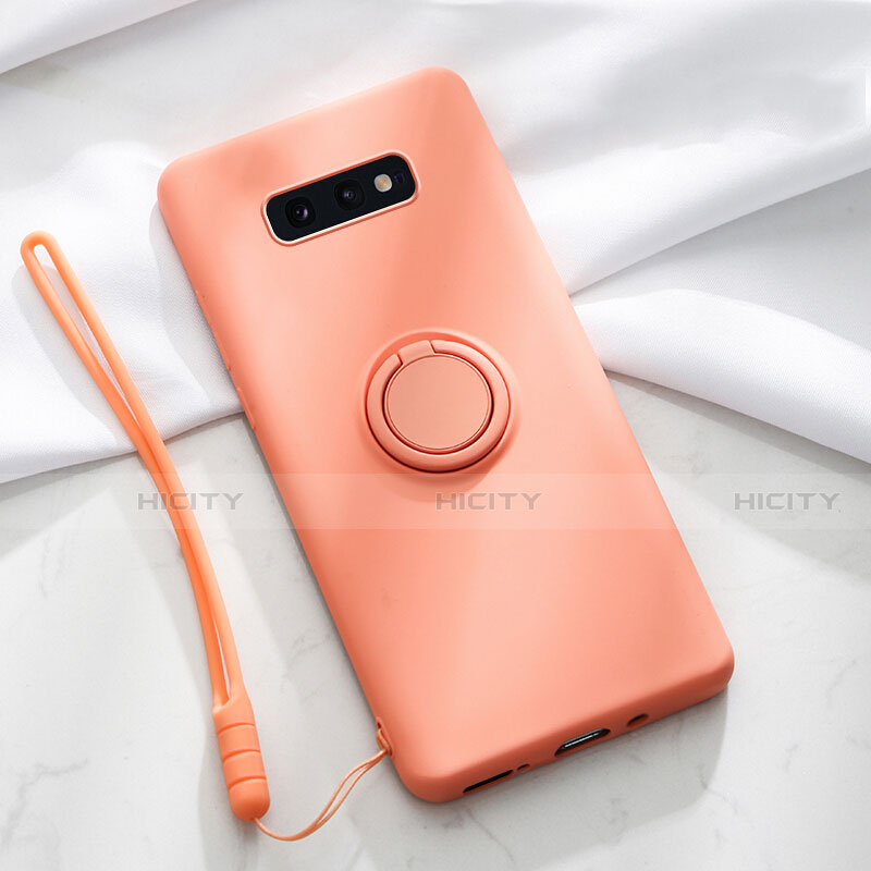 Coque Ultra Fine Silicone Souple Housse Etui avec Support Bague Anneau Aimante Magnetique T02 pour Samsung Galaxy S10e Orange Plus