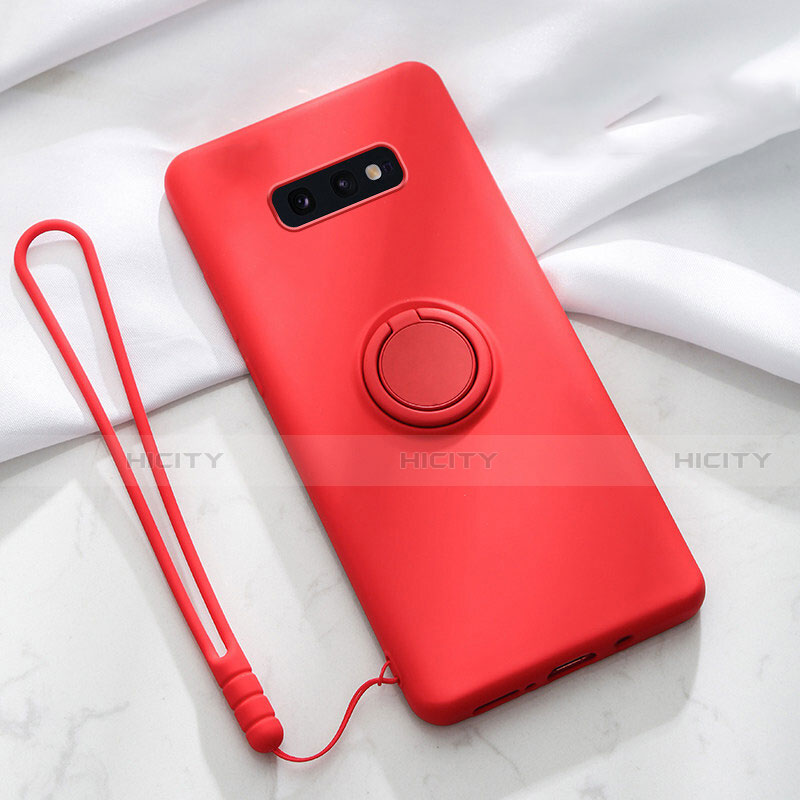 Coque Ultra Fine Silicone Souple Housse Etui avec Support Bague Anneau Aimante Magnetique T02 pour Samsung Galaxy S10e Rouge Plus