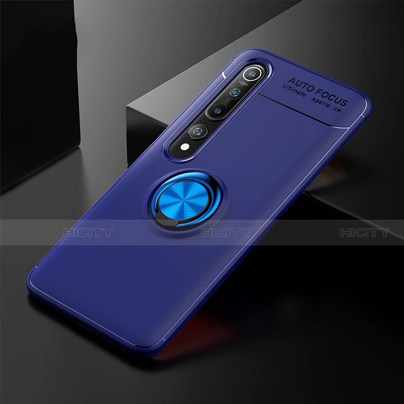 Coque Ultra Fine Silicone Souple Housse Etui avec Support Bague Anneau Aimante Magnetique T02 pour Xiaomi Mi 10 Bleu Plus