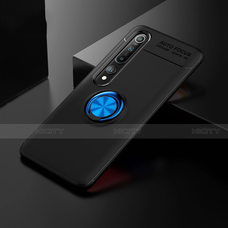 Coque Ultra Fine Silicone Souple Housse Etui avec Support Bague Anneau Aimante Magnetique T02 pour Xiaomi Mi 10 Bleu et Noir Plus