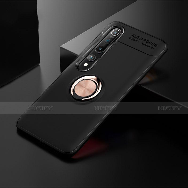 Coque Ultra Fine Silicone Souple Housse Etui avec Support Bague Anneau Aimante Magnetique T02 pour Xiaomi Mi 10 Or et Noir Plus
