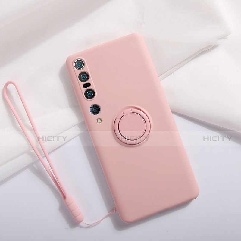 Coque Ultra Fine Silicone Souple Housse Etui avec Support Bague Anneau Aimante Magnetique T02 pour Xiaomi Mi 10 Pro Rose Plus