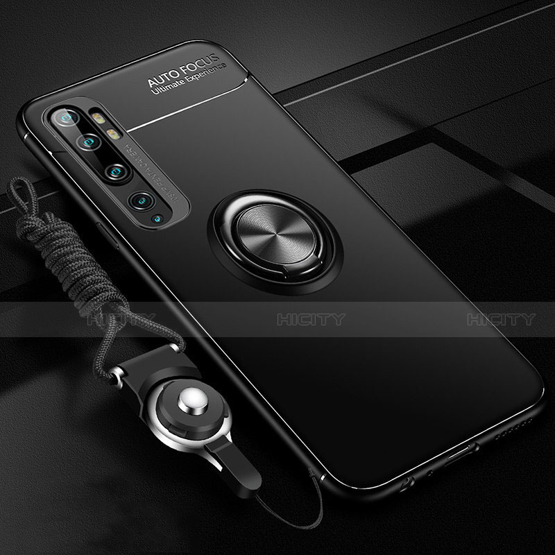 Coque Ultra Fine Silicone Souple Housse Etui avec Support Bague Anneau Aimante Magnetique T02 pour Xiaomi Mi Note 10 Pro Noir Plus