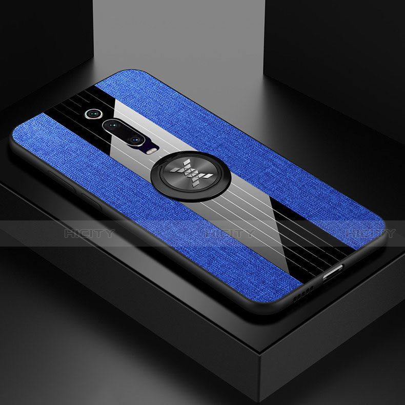 Coque Ultra Fine Silicone Souple Housse Etui avec Support Bague Anneau Aimante Magnetique T02 pour Xiaomi Redmi K20 Pro Bleu Plus