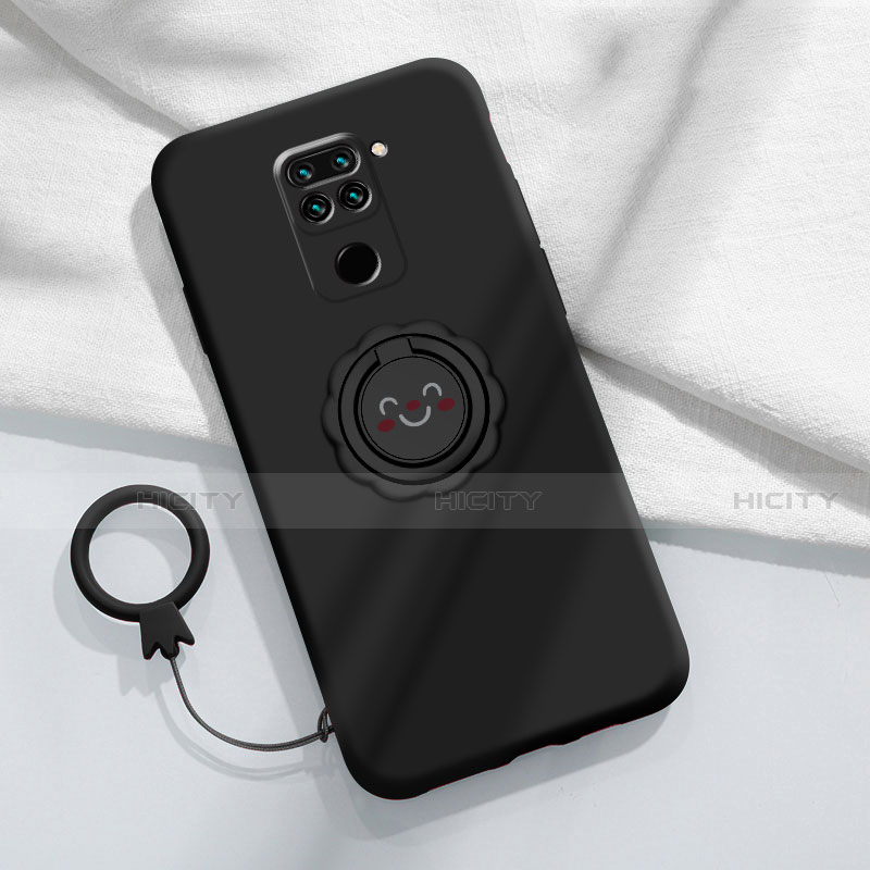 Coque Ultra Fine Silicone Souple Housse Etui avec Support Bague Anneau Aimante Magnetique T02 pour Xiaomi Redmi Note 9 Noir Plus