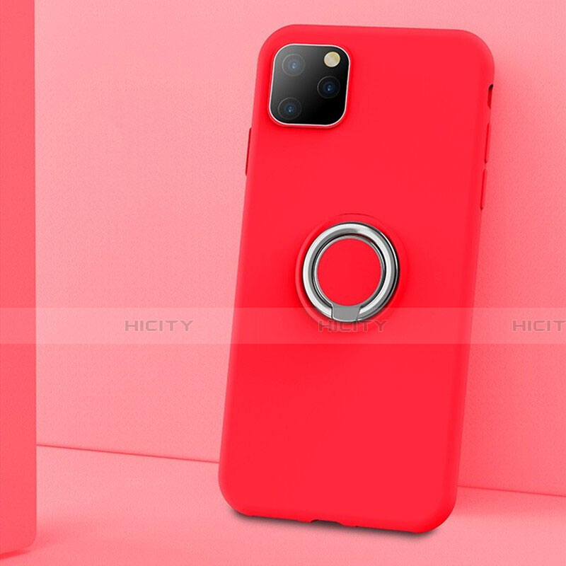 Coque Ultra Fine Silicone Souple Housse Etui avec Support Bague Anneau Aimante Magnetique T03 pour Apple iPhone 11 Pro Rouge Plus