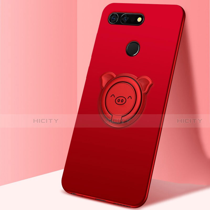 Coque Ultra Fine Silicone Souple Housse Etui avec Support Bague Anneau Aimante Magnetique T03 pour Huawei Honor V20 Rouge Plus