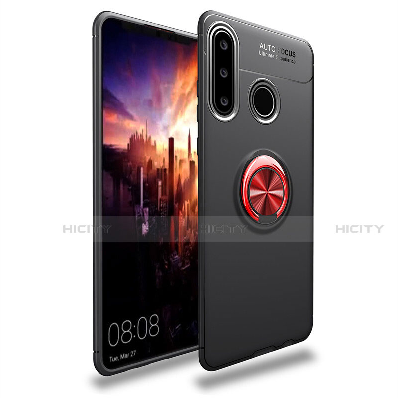 Coque Ultra Fine Silicone Souple Housse Etui avec Support Bague Anneau Aimante Magnetique T03 pour Huawei Nova 4e Rouge et Noir Plus