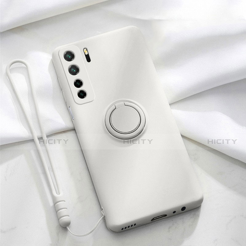 Coque Ultra Fine Silicone Souple Housse Etui avec Support Bague Anneau Aimante Magnetique T03 pour Huawei Nova 7 SE 5G Blanc Plus