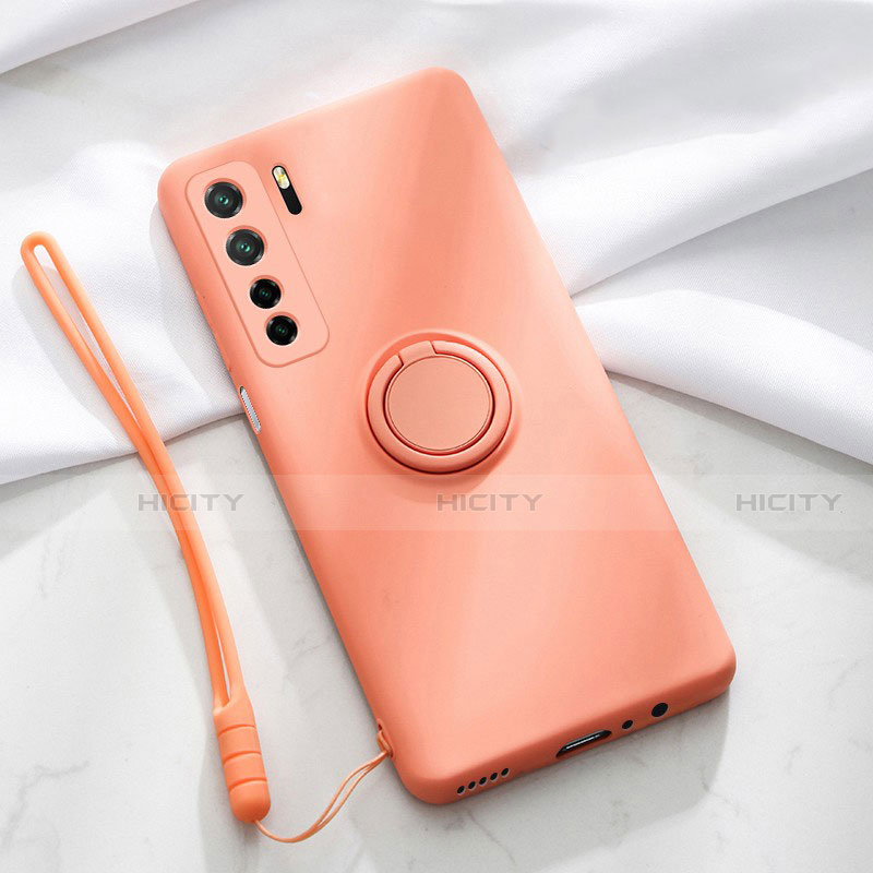 Coque Ultra Fine Silicone Souple Housse Etui avec Support Bague Anneau Aimante Magnetique T03 pour Huawei Nova 7 SE 5G Orange Plus