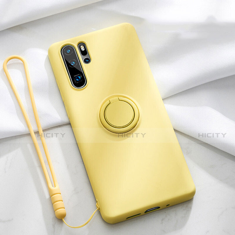 Coque Ultra Fine Silicone Souple Housse Etui avec Support Bague Anneau Aimante Magnetique T03 pour Huawei P30 Pro Jaune Plus