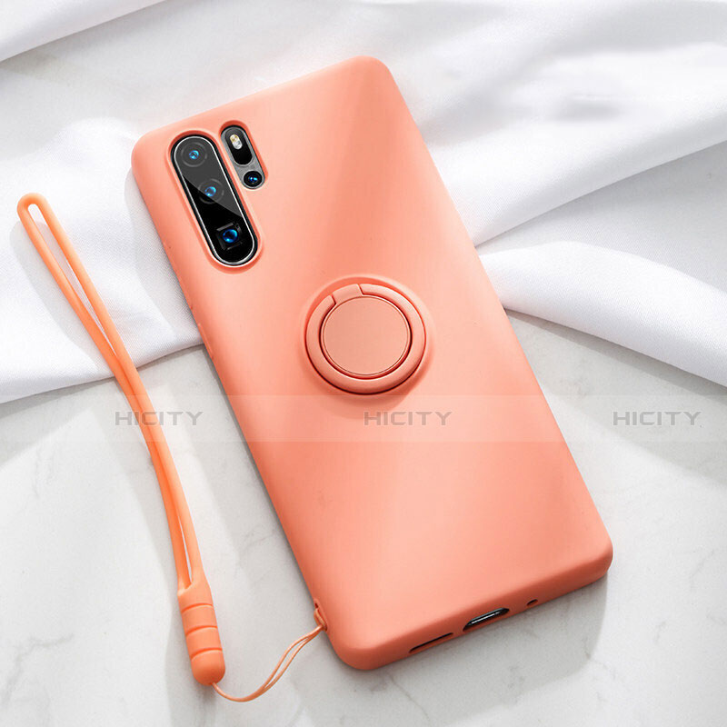 Coque Ultra Fine Silicone Souple Housse Etui avec Support Bague Anneau Aimante Magnetique T03 pour Huawei P30 Pro New Edition Orange Plus