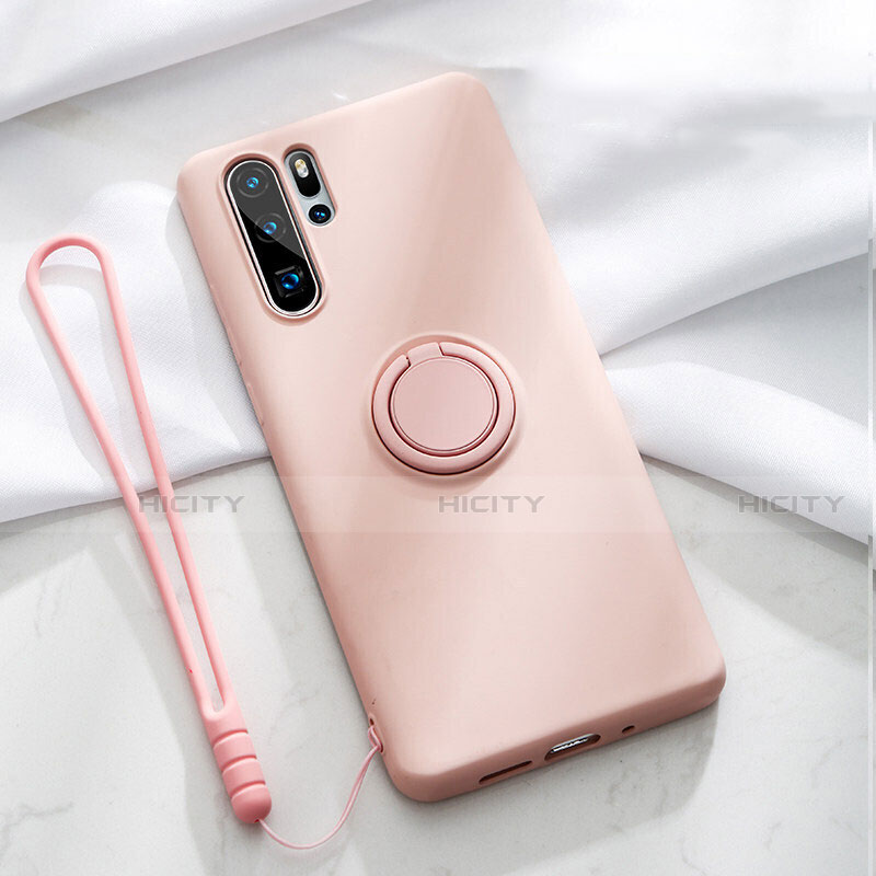 Coque Ultra Fine Silicone Souple Housse Etui avec Support Bague Anneau Aimante Magnetique T03 pour Huawei P30 Pro Rose Plus