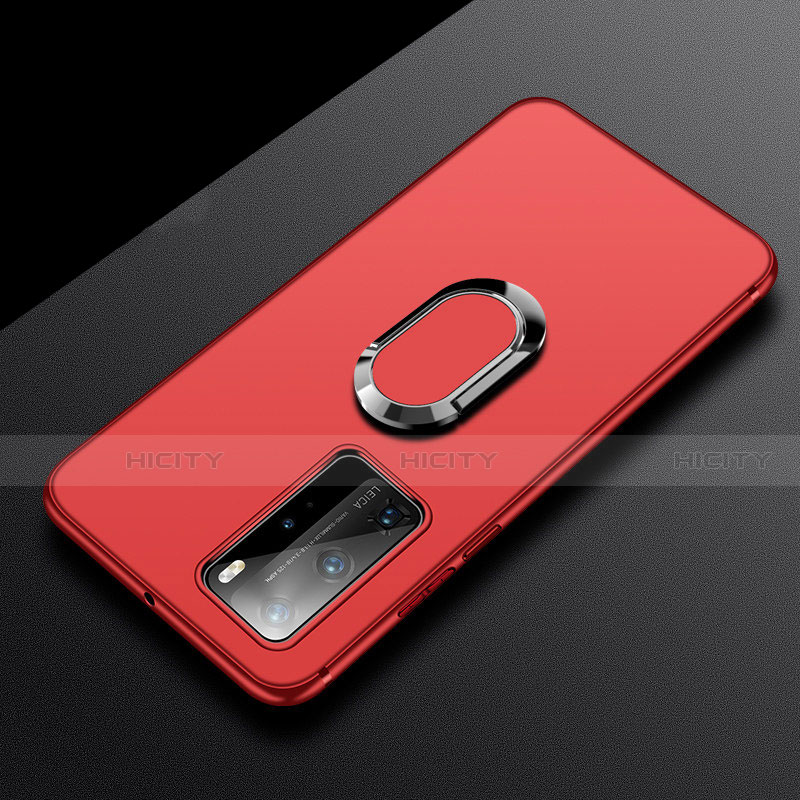 Coque Ultra Fine Silicone Souple Housse Etui avec Support Bague Anneau Aimante Magnetique T03 pour Huawei P40 Pro Rouge Plus