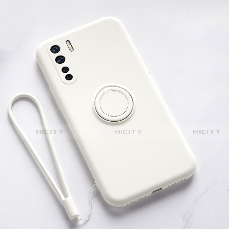 Coque Ultra Fine Silicone Souple Housse Etui avec Support Bague Anneau Aimante Magnetique T03 pour Oppo A91 Blanc Plus