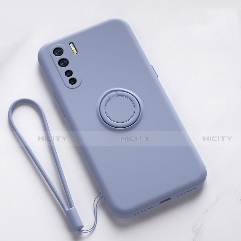 Coque Ultra Fine Silicone Souple Housse Etui avec Support Bague Anneau Aimante Magnetique T03 pour Oppo F15 Gris Plus