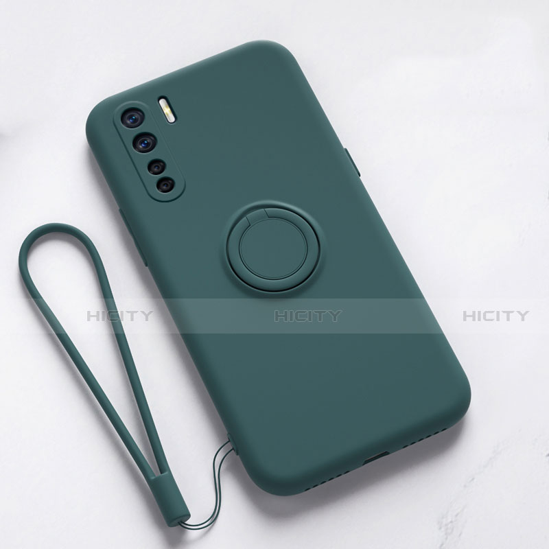 Coque Ultra Fine Silicone Souple Housse Etui avec Support Bague Anneau Aimante Magnetique T03 pour Oppo F15 Vert Plus